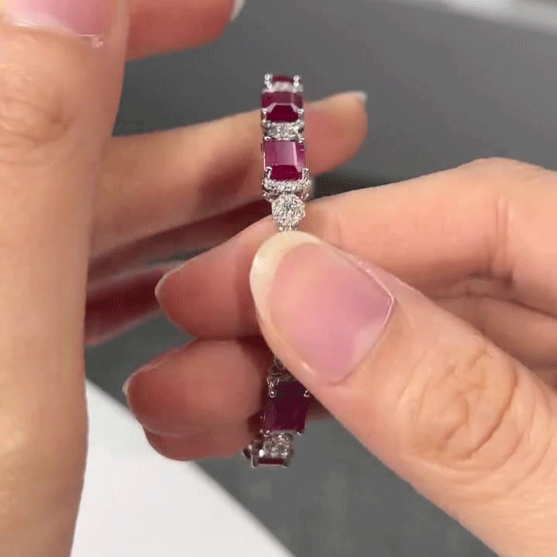 Emerald Cut Rose & Round Cut White Sapphire Bracelet