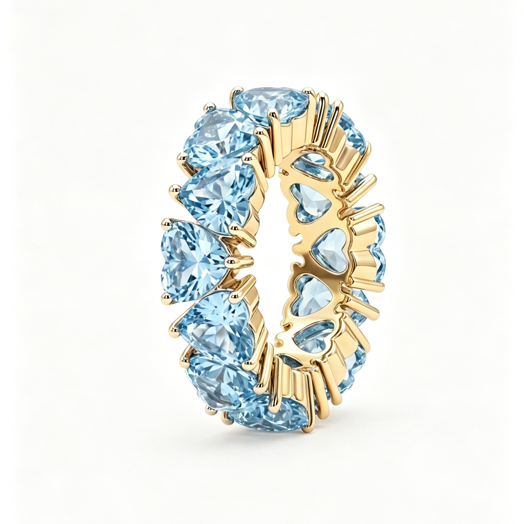 Love Heart Cut Aquamarine Sapphire Eternity Band (2 Color Options)