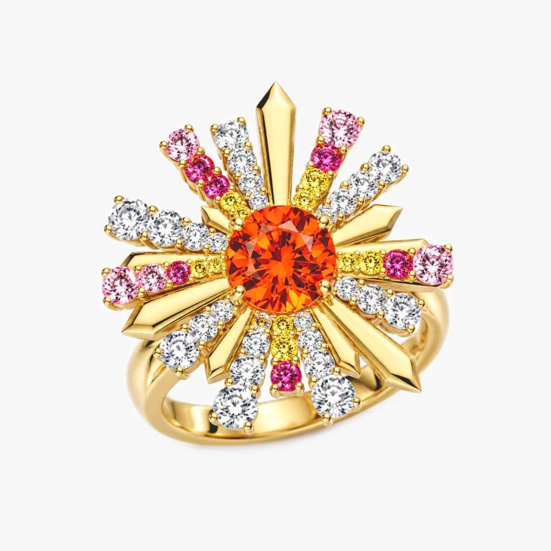 Original Design - 3ct Round Cut Orange Engagement Ring