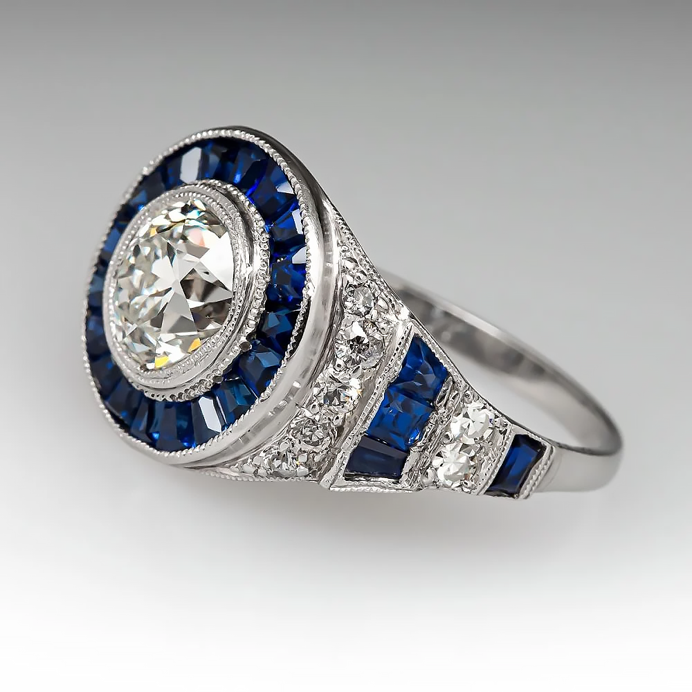 2.5ct Old European Cut Blue Sapphire Engagement Ring