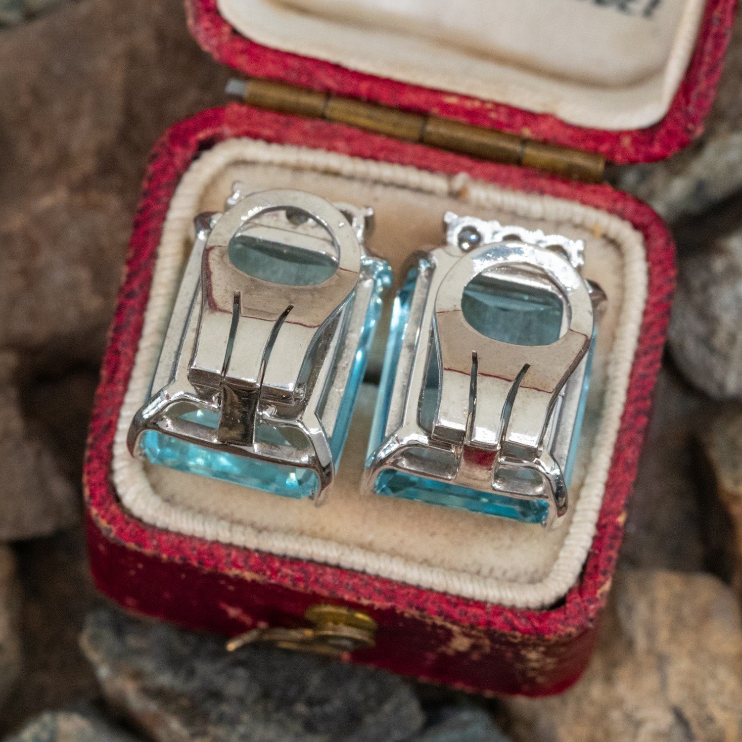 Emerald Cut Aquamarine Sapphire Stud Earrings