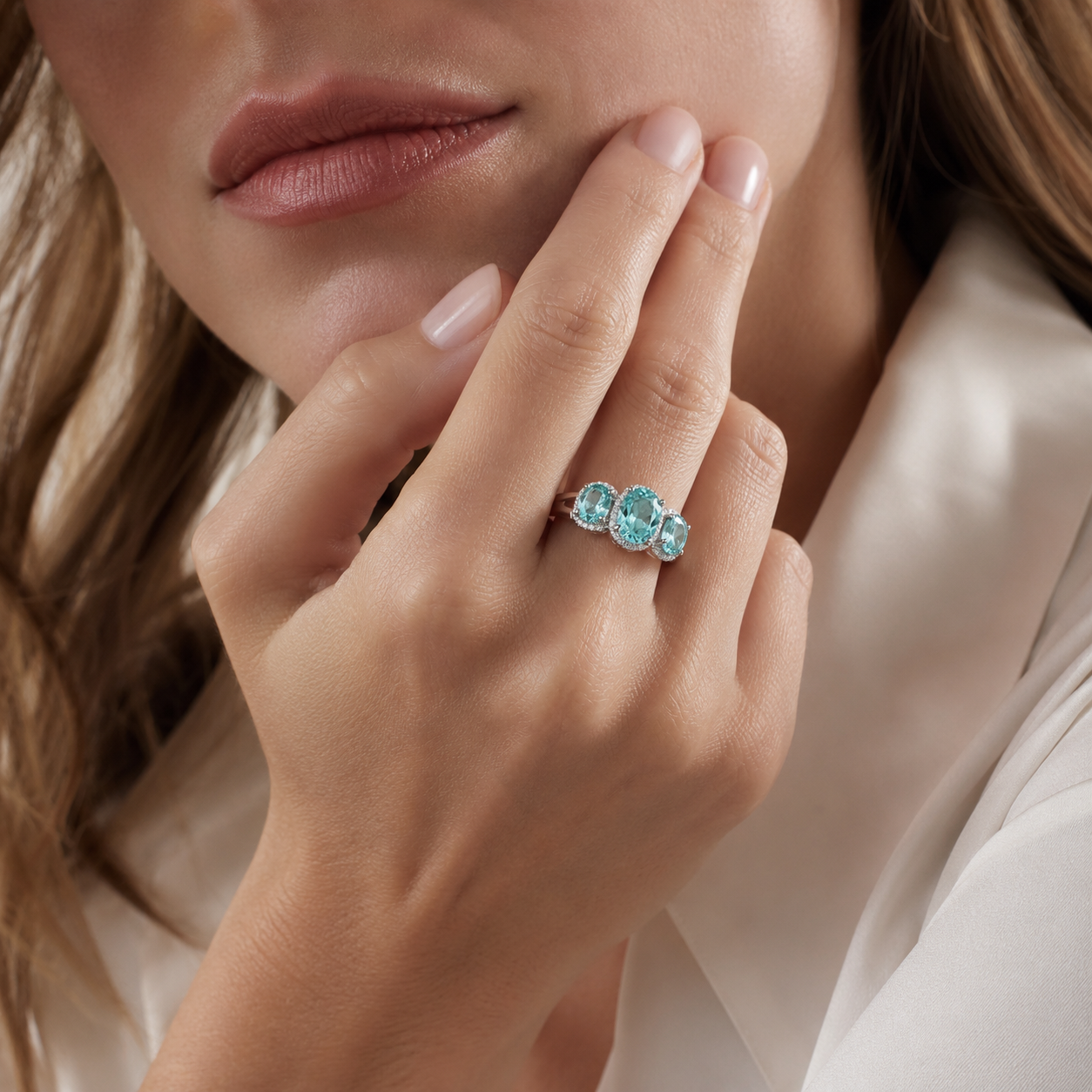 7.95ct Three-stone Halo Oval Cut Paraiba / Pink / Purple Sapphire Eternity Ring