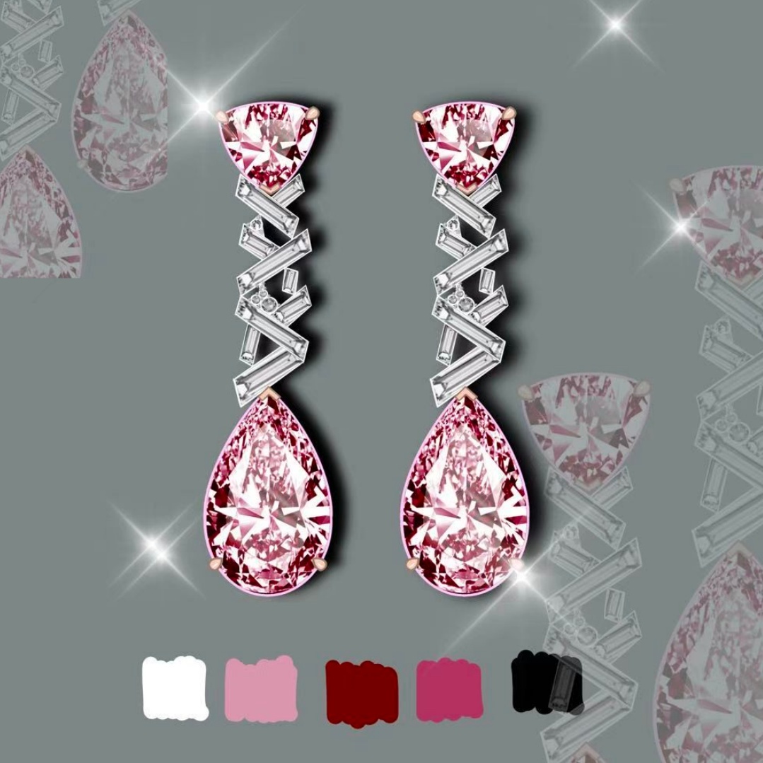 Original Design - Pear Cut Pink Sapphire Dangle Earrings
