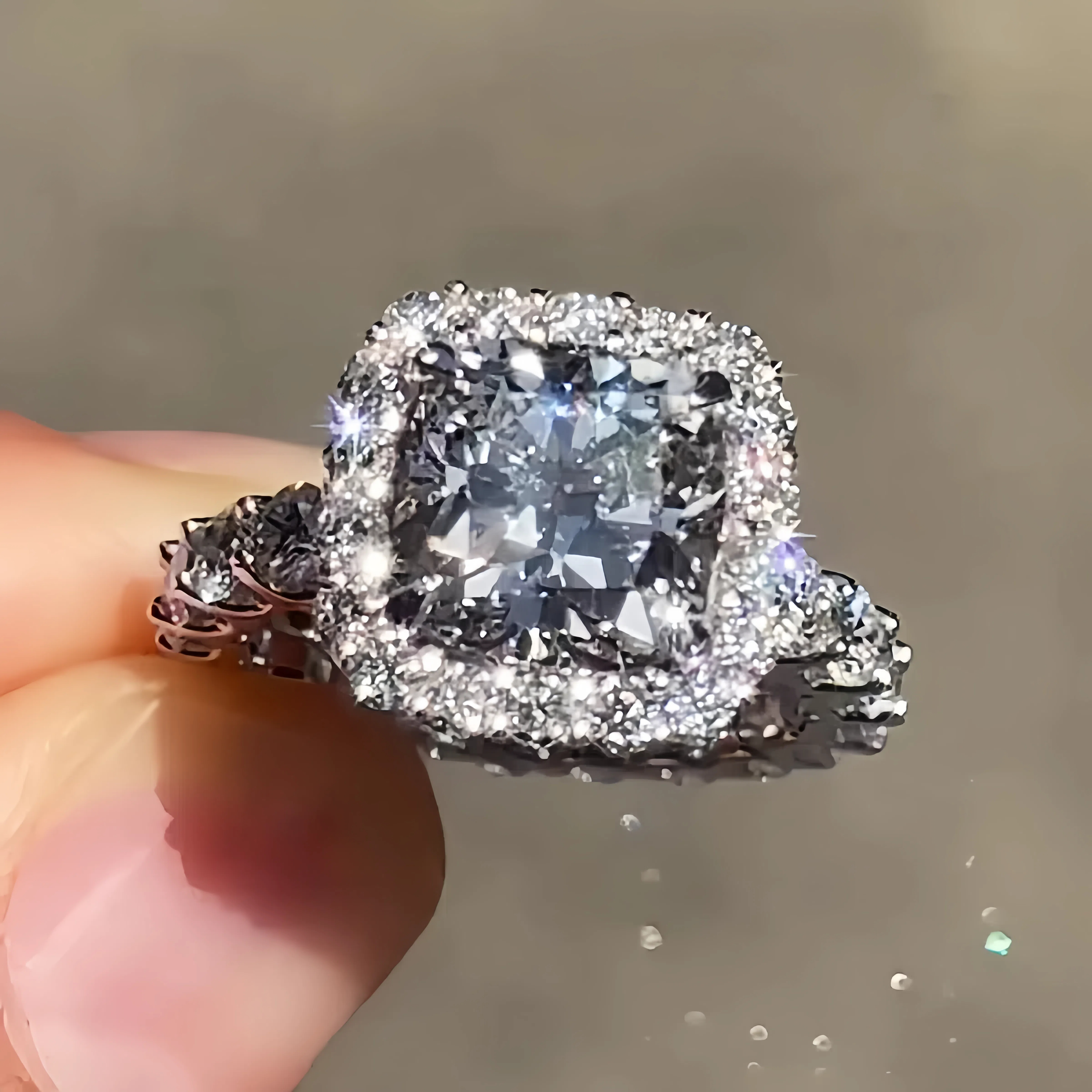 5ct Halo Cushion Cut White Sapphire Engagement Ring