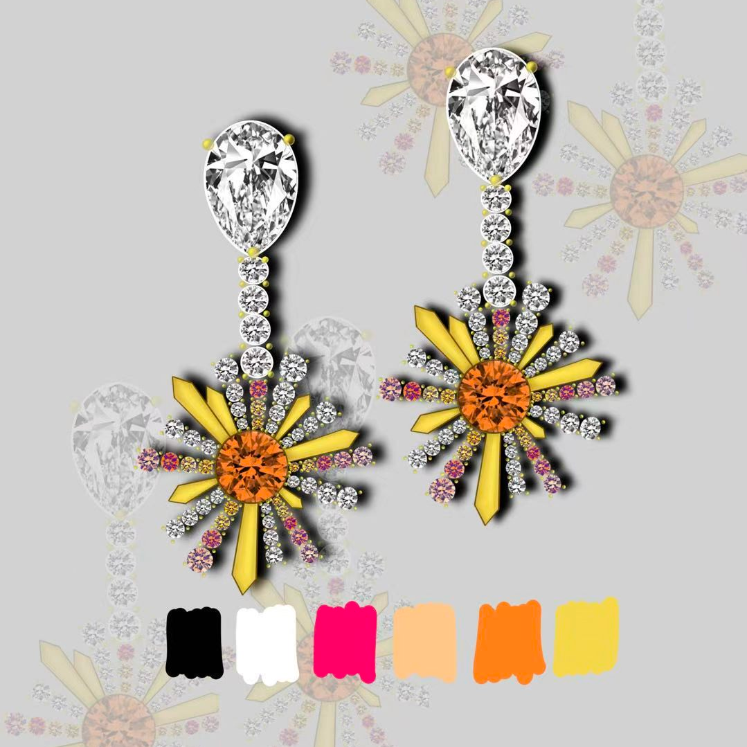 Original Design - Round Cut Orange Sapphire Dangle Earrings
