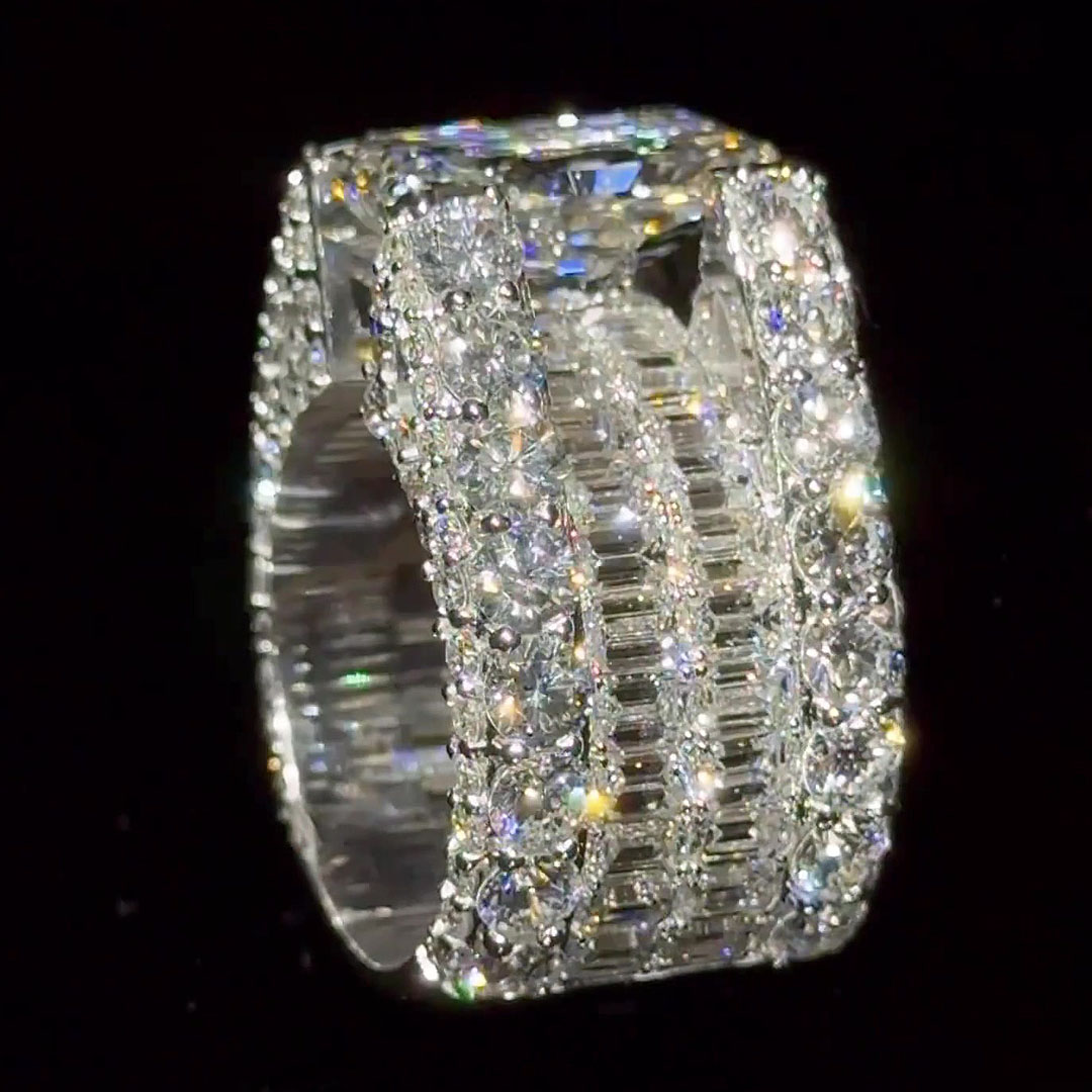 8ct Radiant Cut Three-Side Pave Setting Men's Engagement Ring