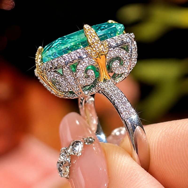 3.25ct Radiant Cut Paraiba Sapphire Halo Cocktail Ring