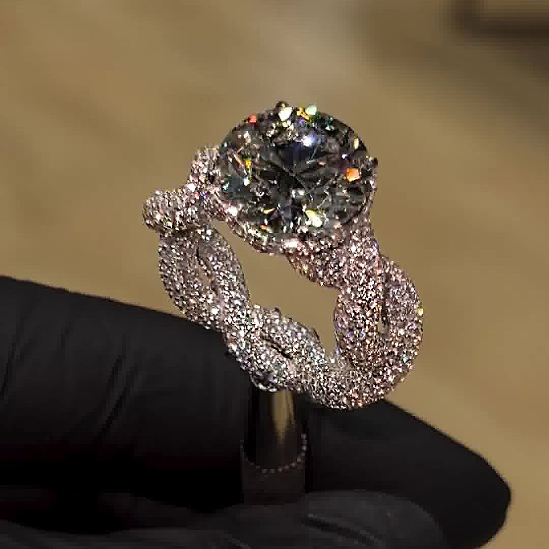 4ct Round Cut Black Sapphire Engagement Ring