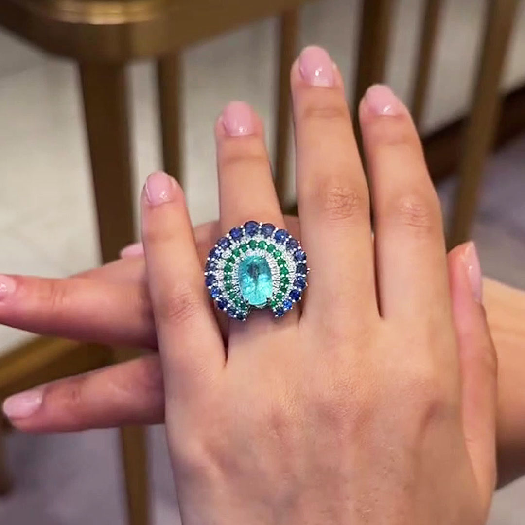 Peacock Shape 5ct Cushion Cut Aquamarine Cocktail Ring