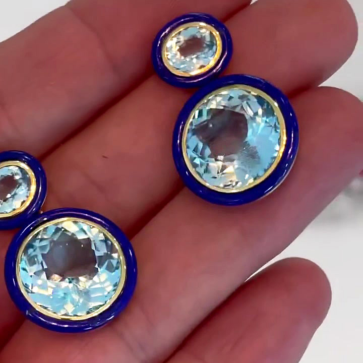 Round&Oval Cut Aquamarine Enamel Sapphire Drop Earrings