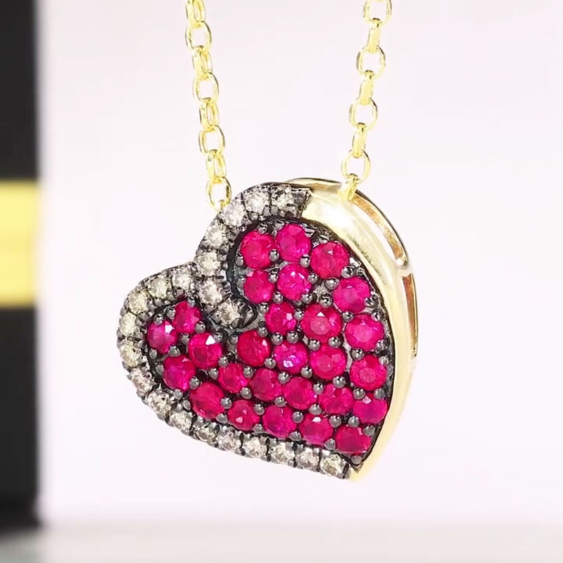 Round Cut Ruby Sapphire Heart Pendant Neckalce