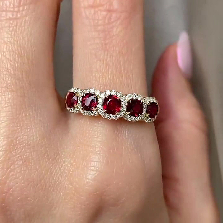 2.5ct Five-Stone Cushion Cut Ruby Sapphire Eternity Ring