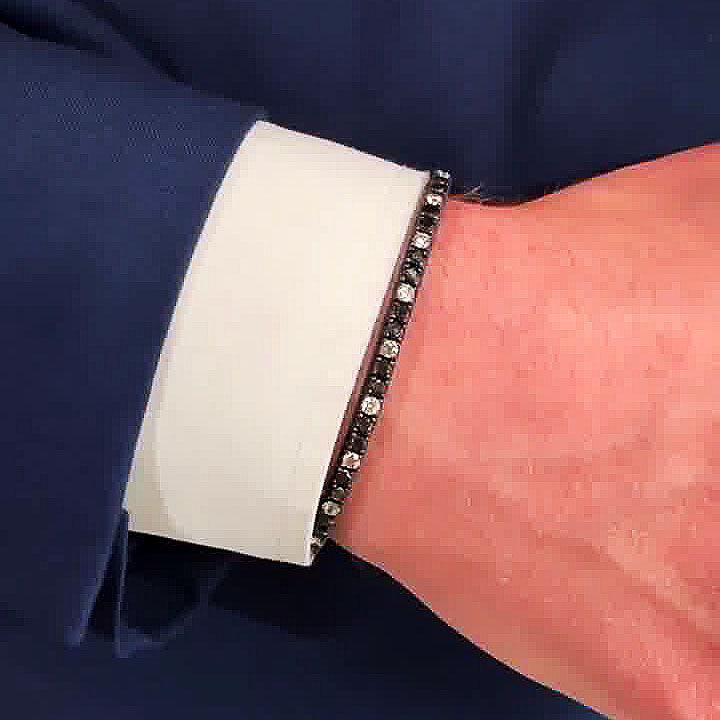 Round Cut Black&White Sapphire Men's Bracelet