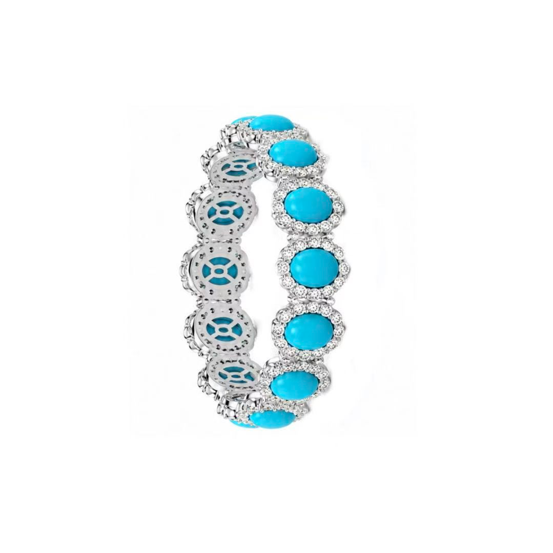 Original Design - Oval Cut Turquoise & White Moissanite Wedding Band