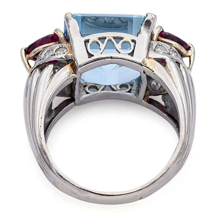 5ct Three-Stone Emerald Cut Aquamarine Sapphire Engagement Ring