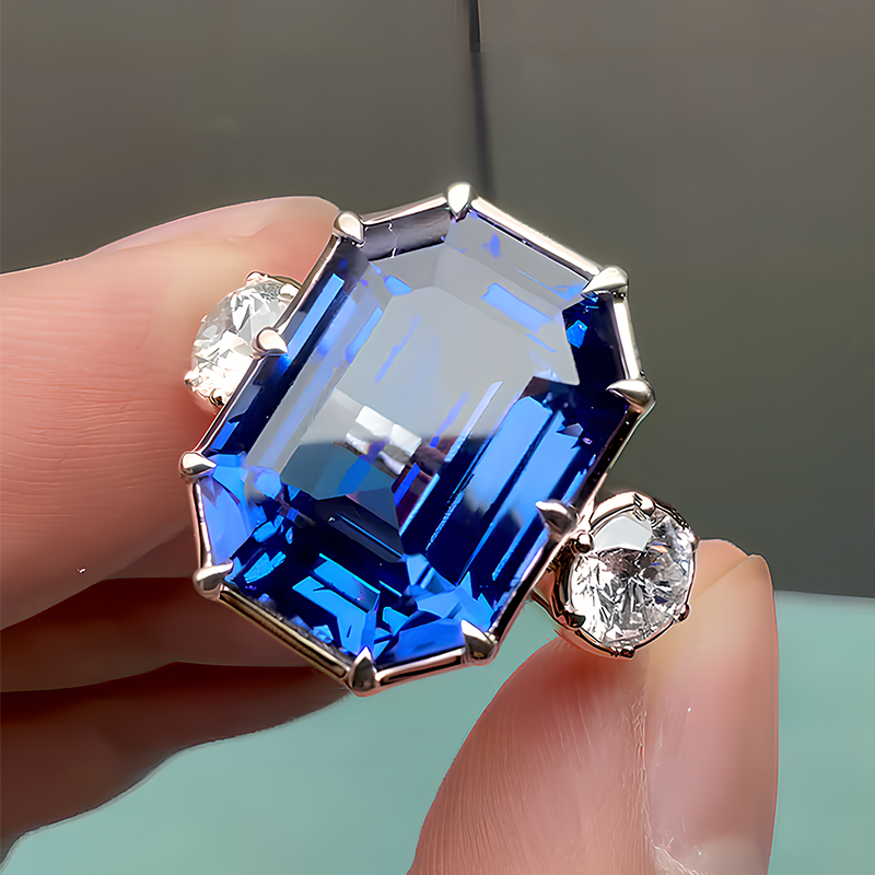 Three stone 5ct Blue Sapphire Engagement Ring