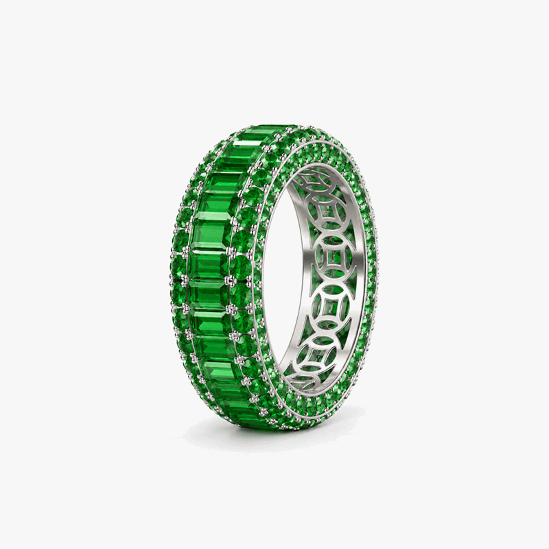 Fashion 8.45ctw Rectangle Cut Red / Green Sapphire Wedding Band(2 Color Options）