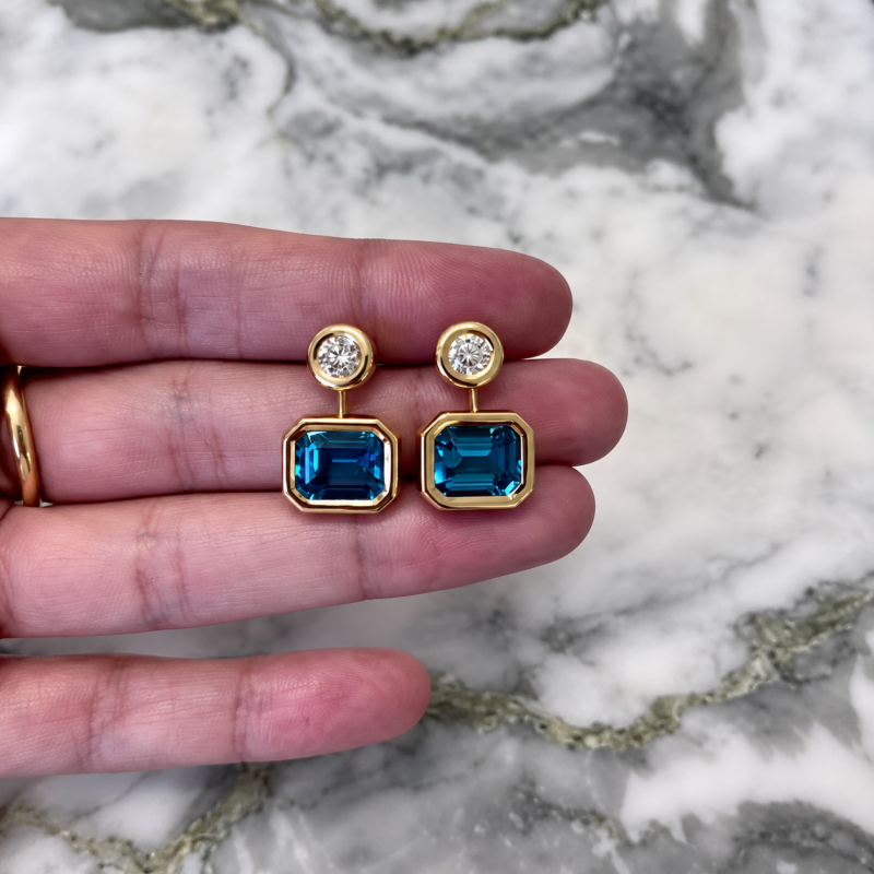 Emerald Cut Blue Sapphire Drop Earring - 1 Pair
