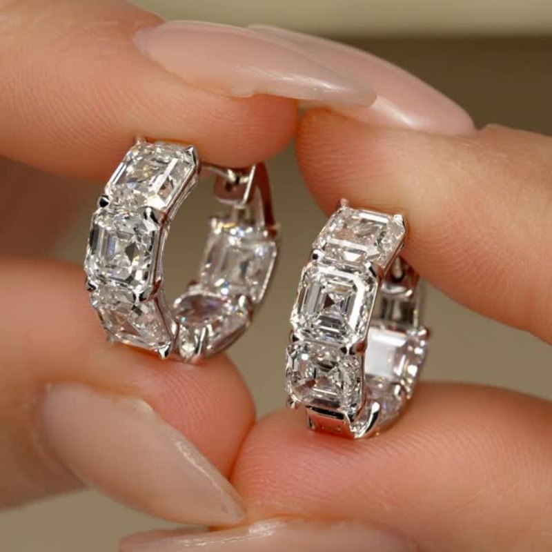 Classic Asscher Cut White Sapphire Hoop Earrings