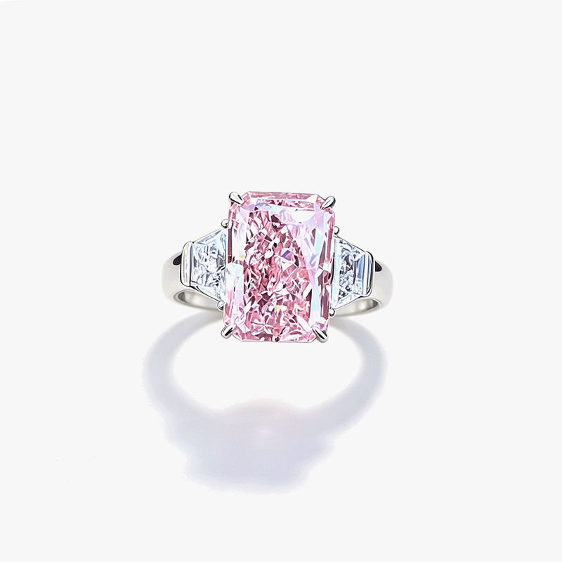 4.25ct Emerald Cut Pink Sapphire Three Stone Engagement Ring