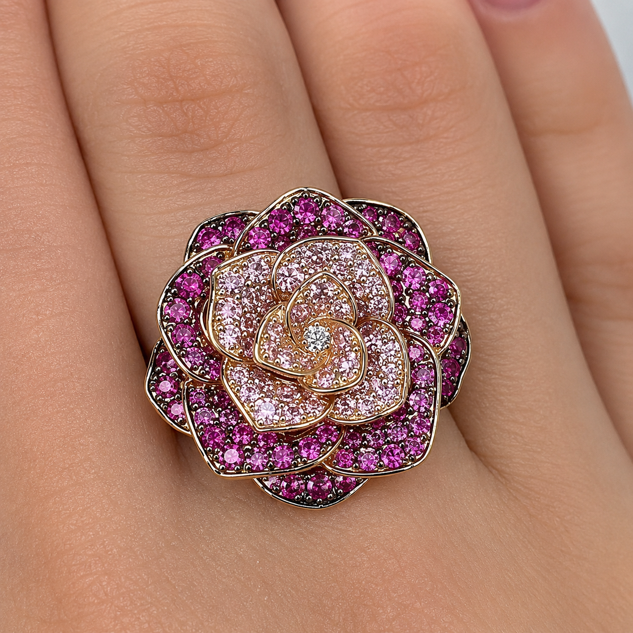 9.85ctw Round Cut Multicolor Sapphire Flower Shaped Wedding Band