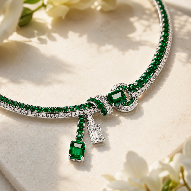 Multi-Cut Emerald & White Sapphire Occasion Necklace