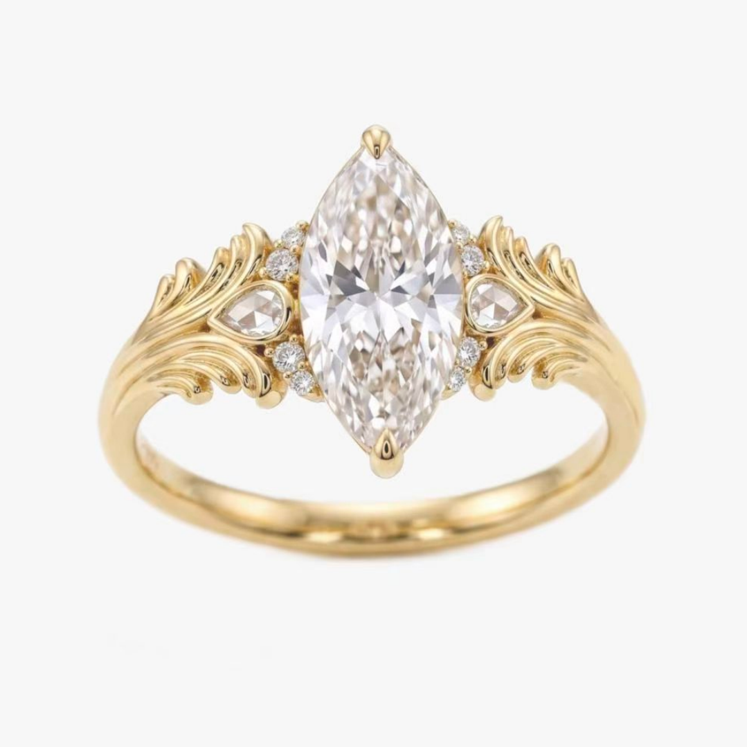Original Design - 3ct Marquise Cut White Moissanita Engagement Ring