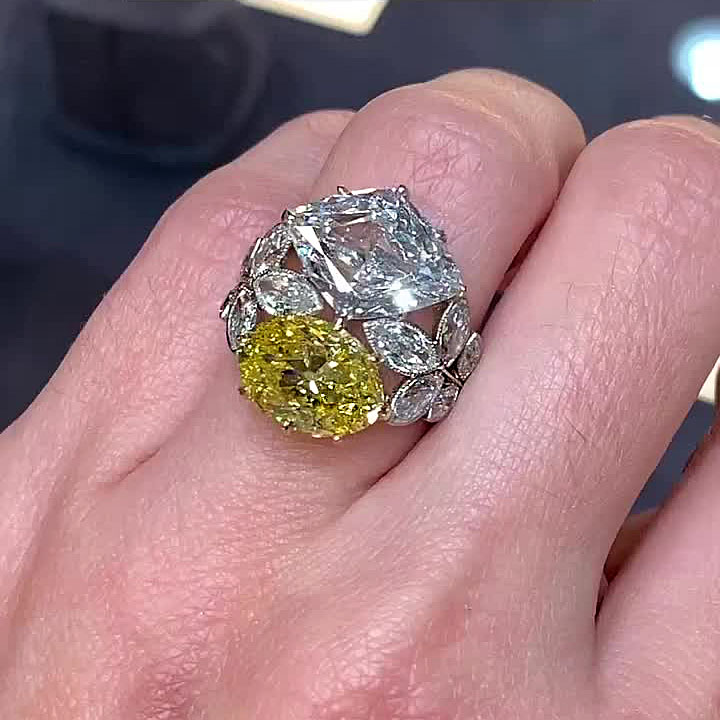 7.2ct Oval&Lozenge Cut Yellow Sapphire Engagement Ring