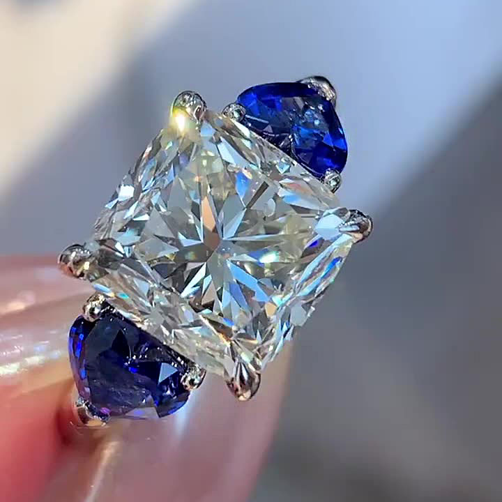 6ct Three-Stone Radiant Cut White Sapphire Engagement Ring