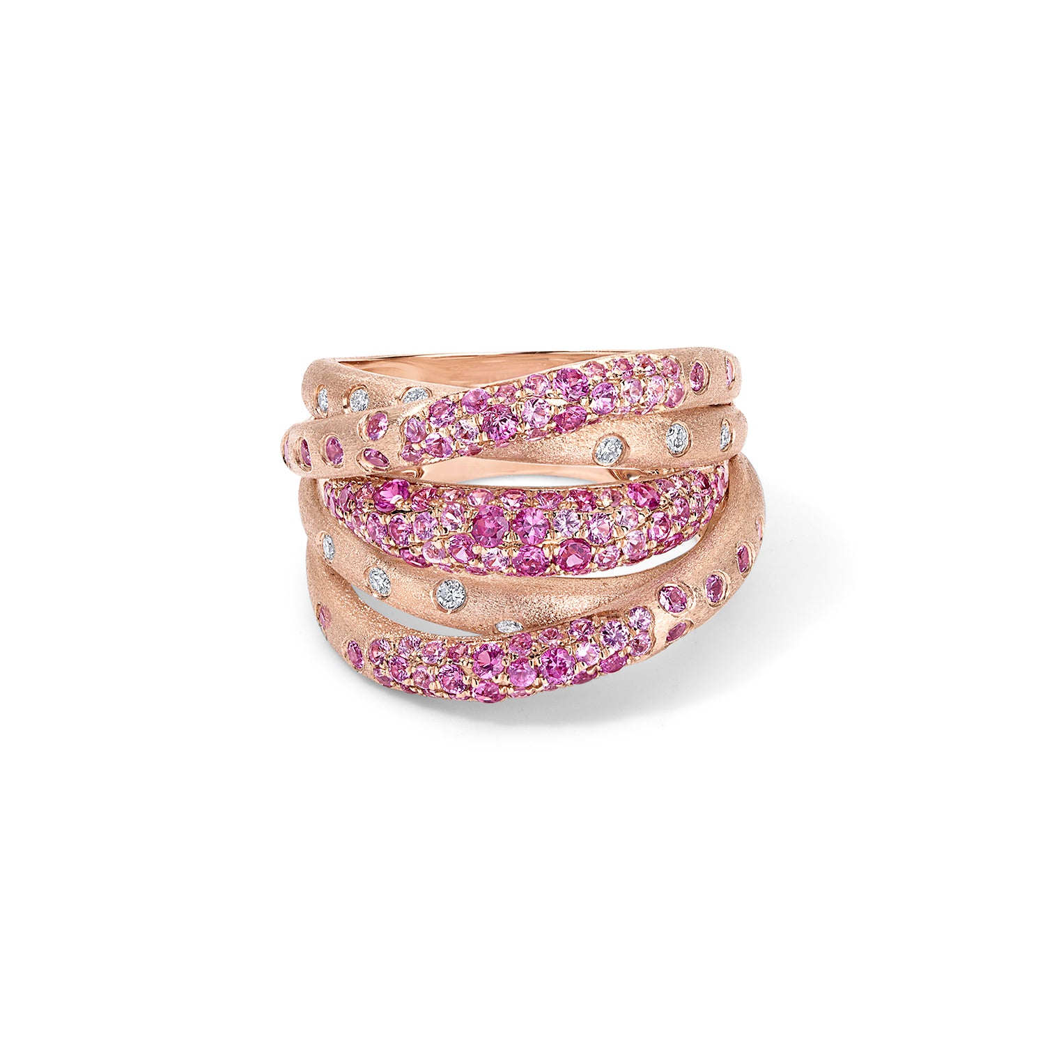 1.58ct Scattered Diamond&Pink Sapphire Multi Row Crossover Ring