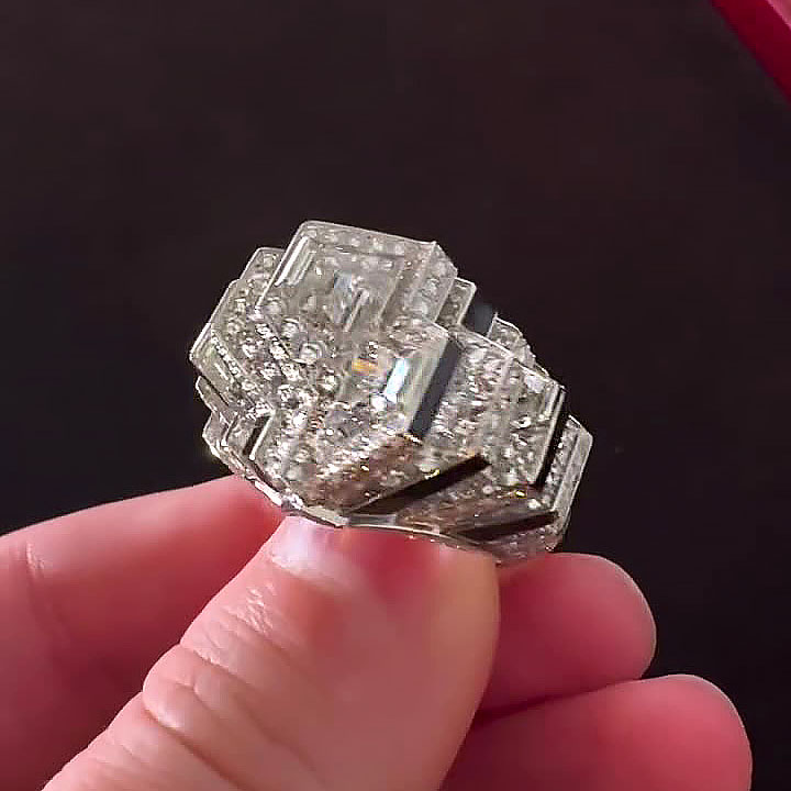 8.75ct Tapered Baguette Cut White Sapphire Cocktail Ring