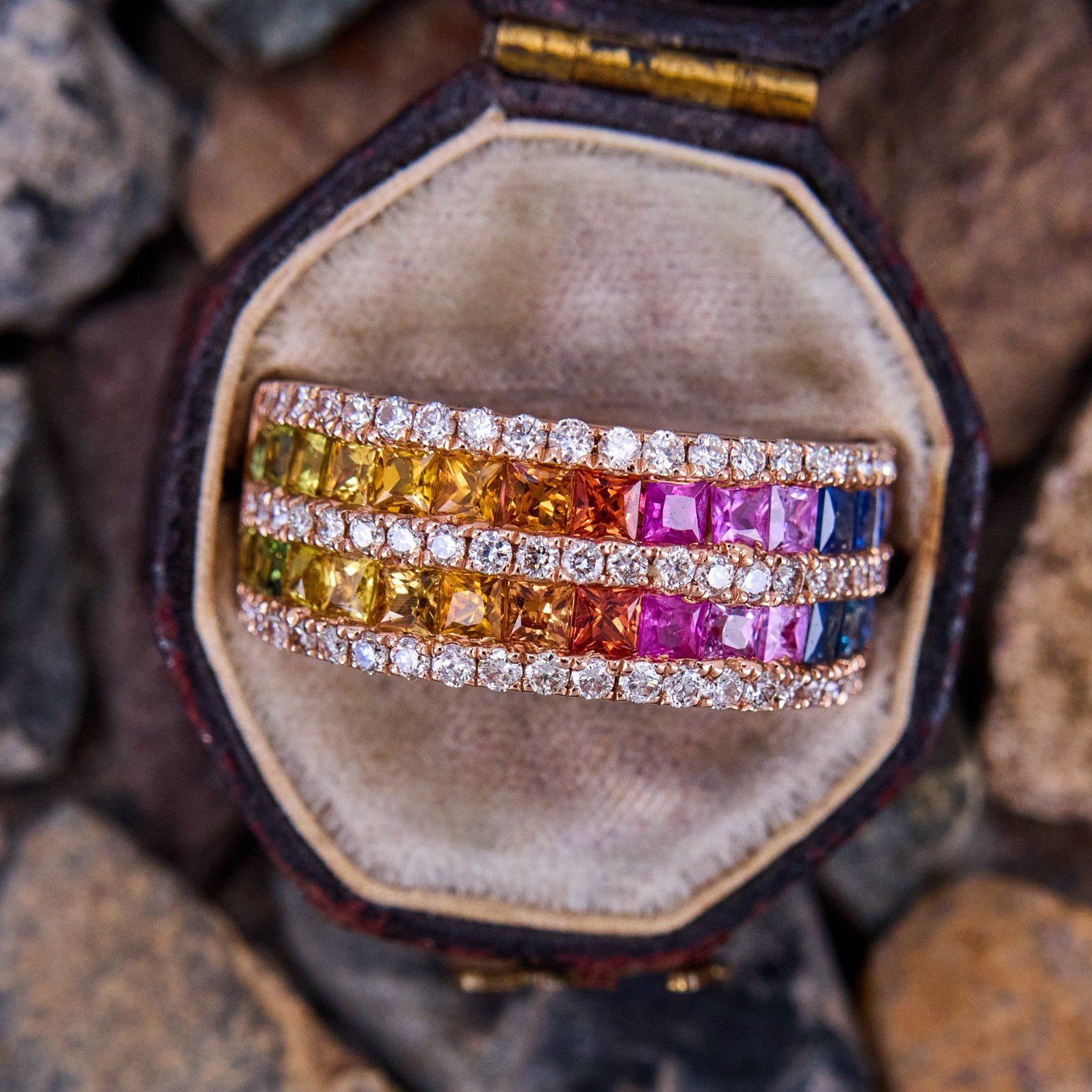 3.53ct Princess Cut Rainbow Sapphire Eternity Ring