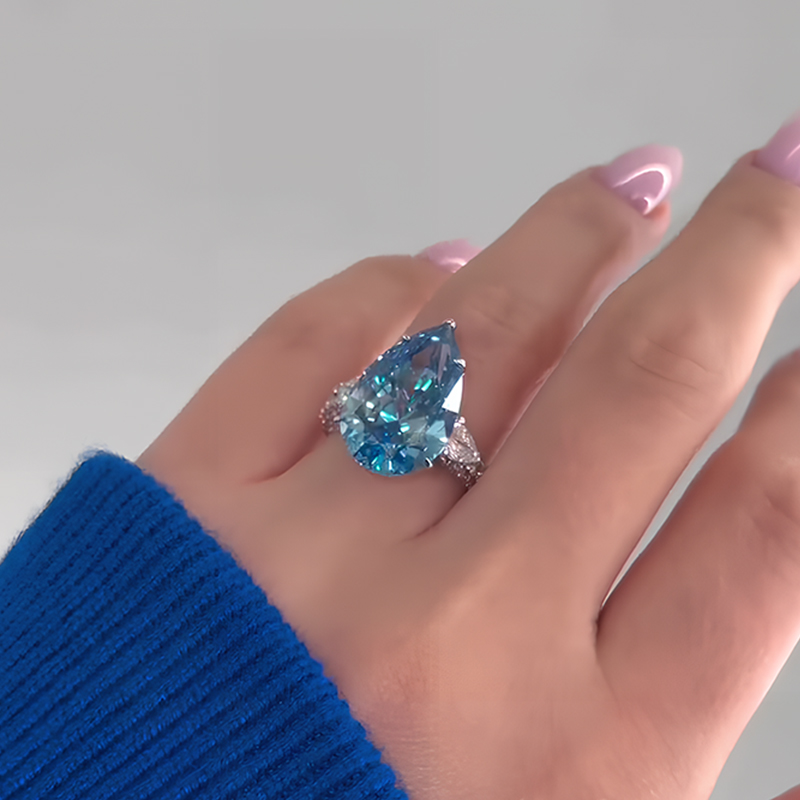 8ct Three-stone Pear Cut Blue Sapphire Engagement Ring