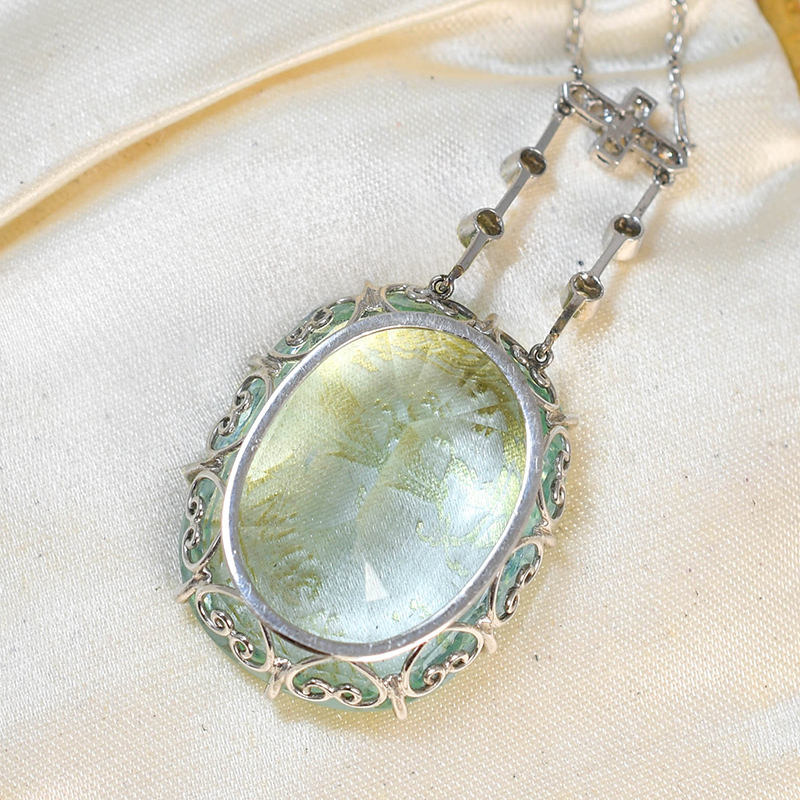 Edwardian 42.96ct Aquamarine Pendant & Diamond Chain