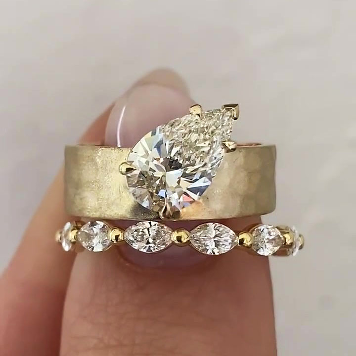 3ct Pear Cut White Sapphire Wedding Set