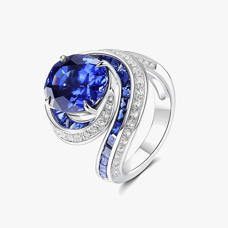 3ct Oval Cut Blue Sapphire Swirl Halo Cocktail Ring