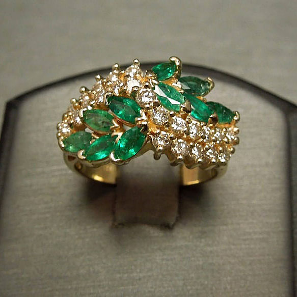 8.25ct Floral Marquise Cut Emerald Sapphire Eternity Ring