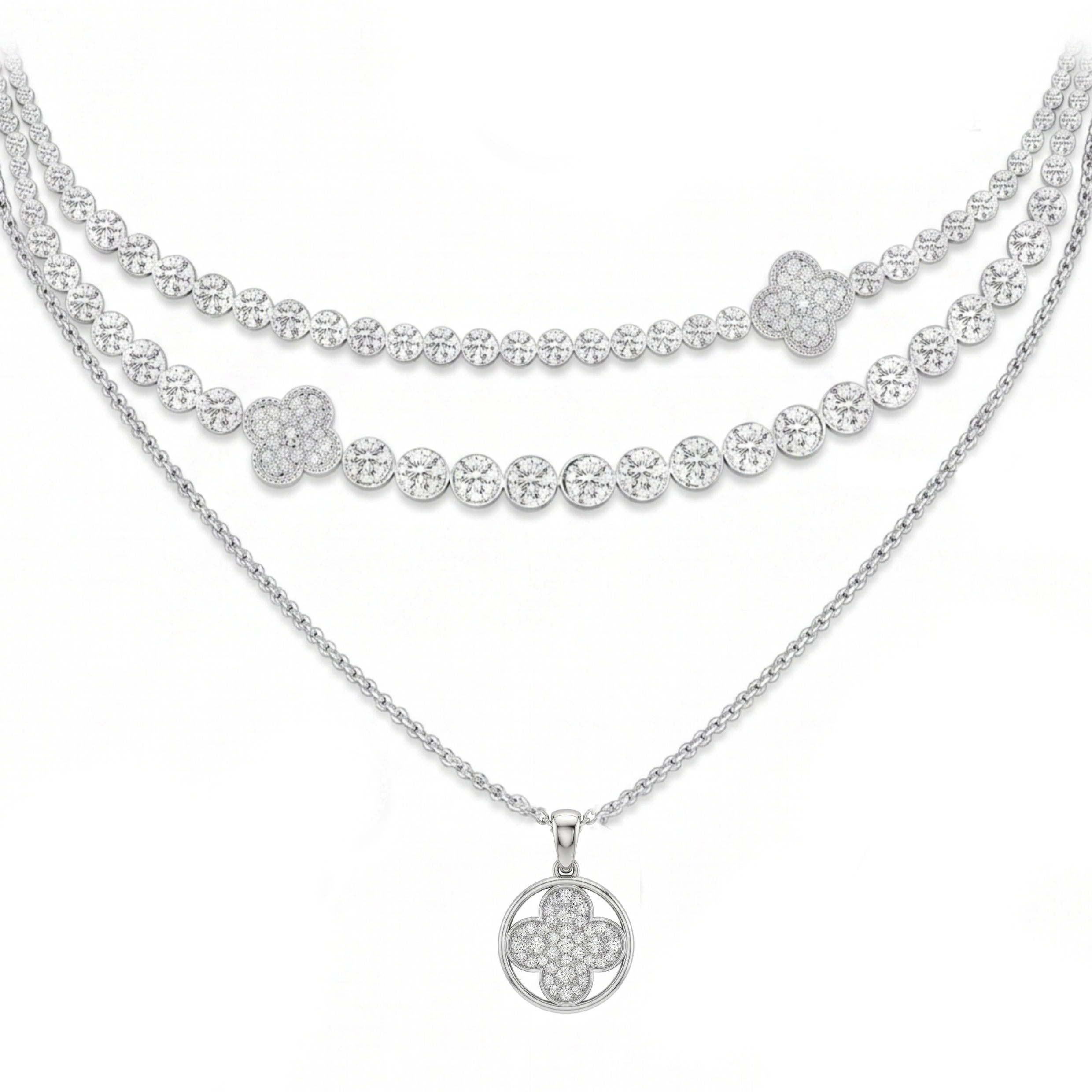 Original Design - Lucky Grass White Moissanite Necklace (Two-pieceDress）