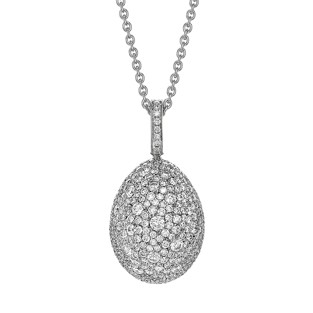 Pave Setting Round Cut White Sapphire Egg Pendant Necklace