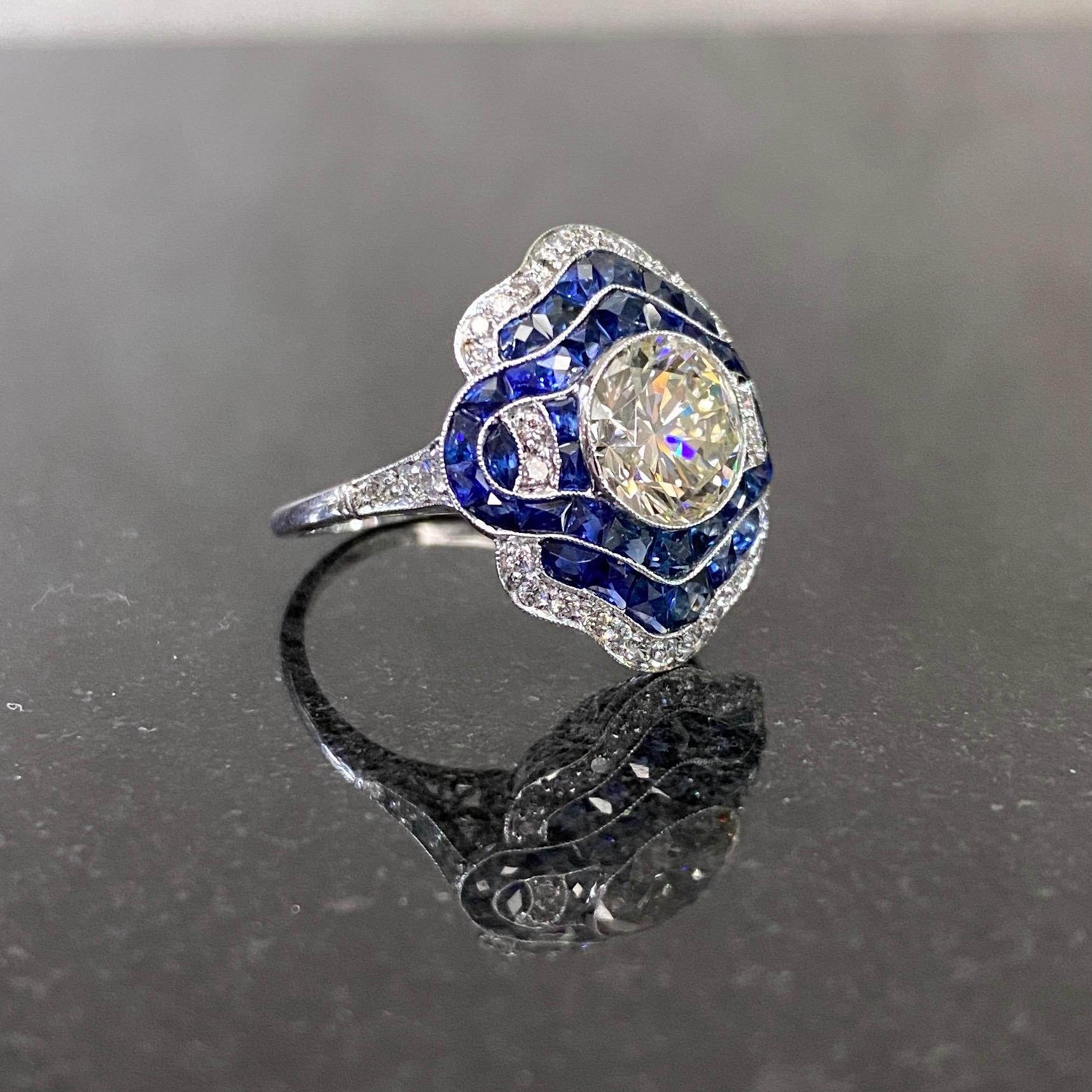 Art Deco Style Blue Sapphire Engagement Ring