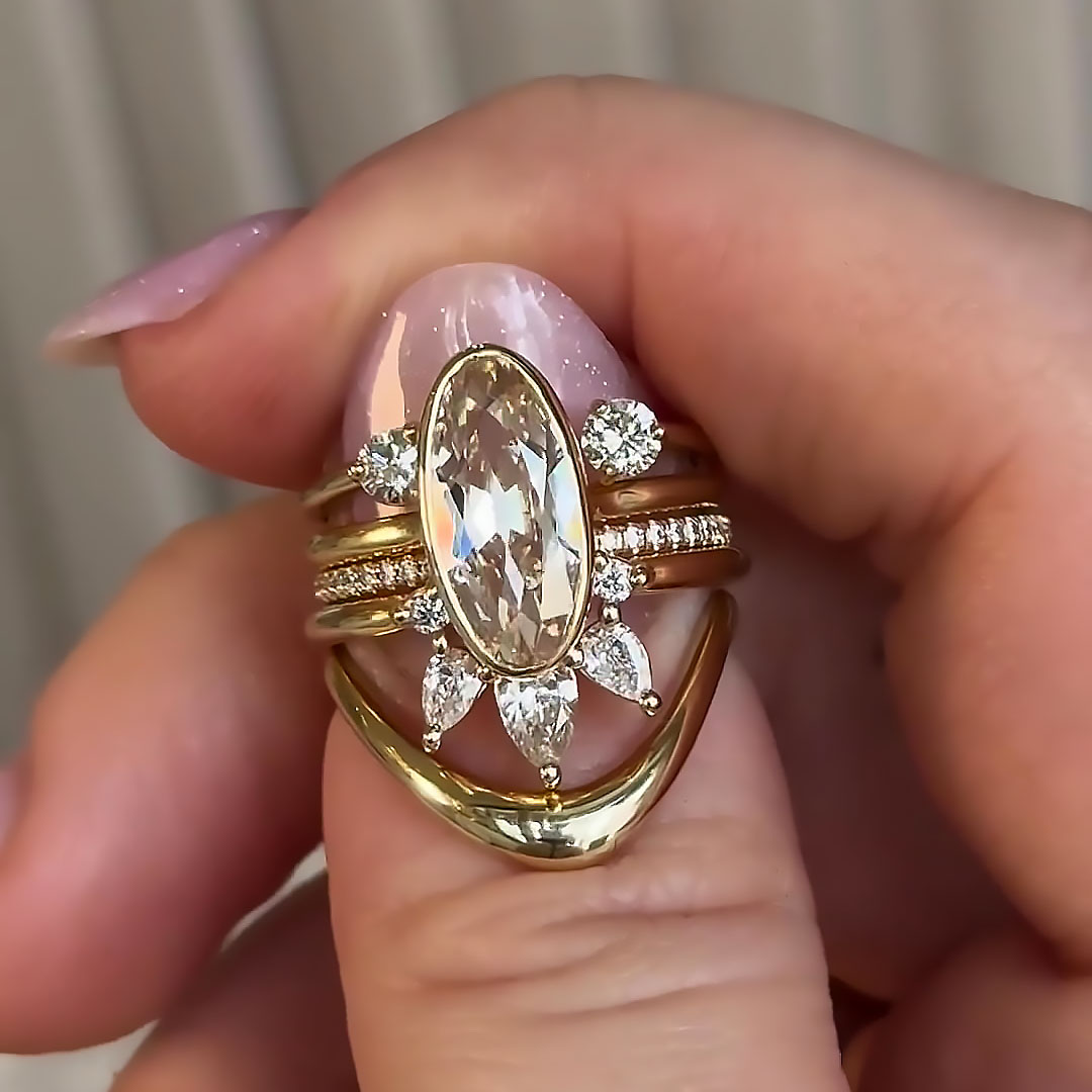 5ct Oval Cut White Sapphire Bridal Set Ring/ 5pcs