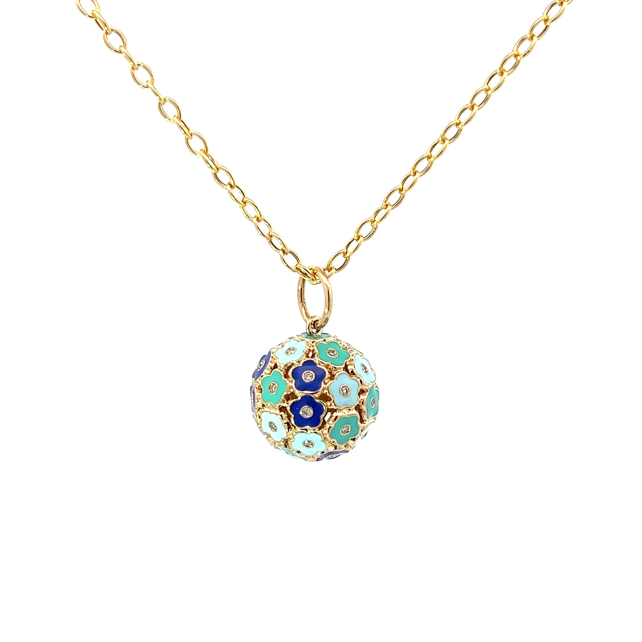 Flower Ball Design Round Cut White Sapphire Pendant Necklace