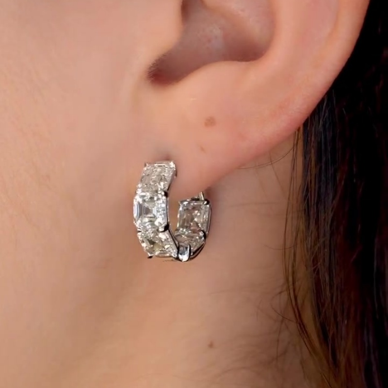 Classic Asscher Cut White Sapphire Hoop Earrings