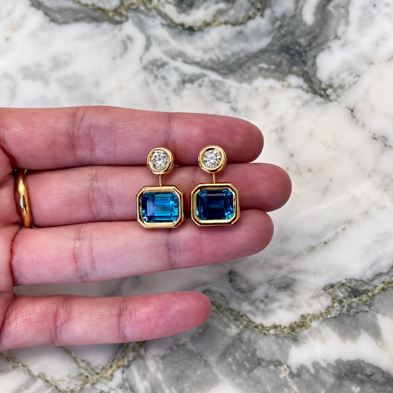 Emerald Cut Blue Sapphire Drop Earring - 1 Pair