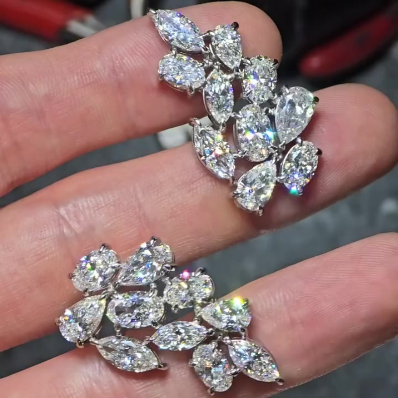 Fashion Multi Cut White Sapphire Cluster Ear Climber Stud Earrings