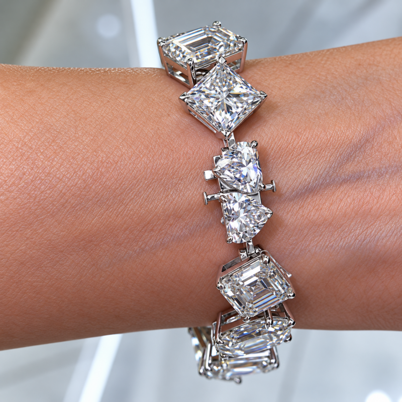 Mixed Cut White Sapphire Tennis Men's Bracelet