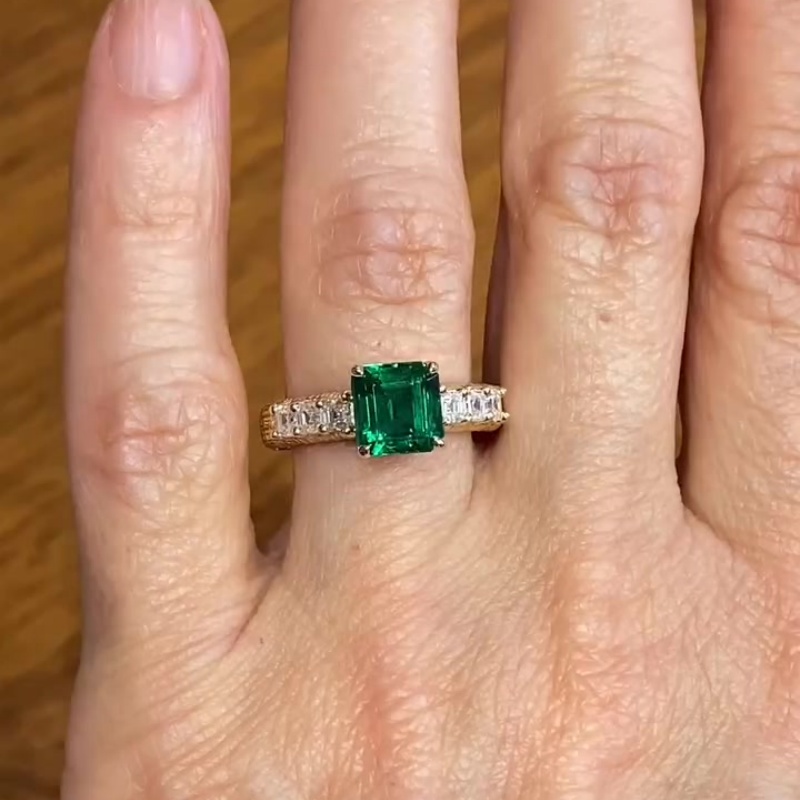 3ct Asscher Cut Emerald Sapphire Cocktail Ring