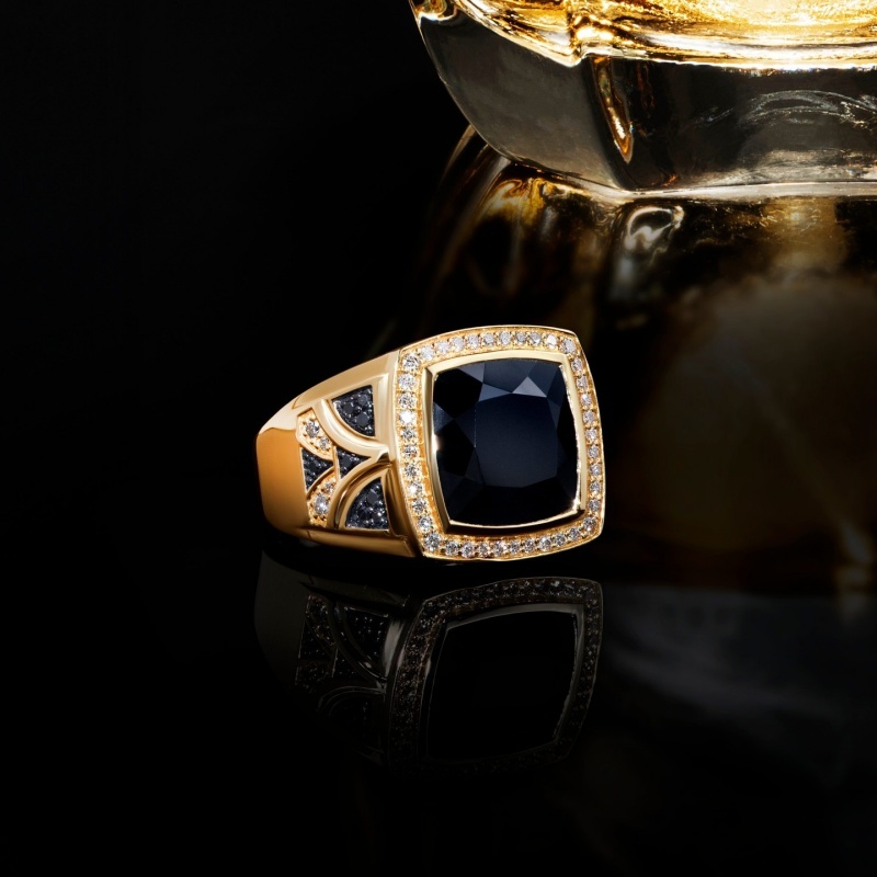 5.25ct Cushion Cut Black Sapphire  Statement Halo Vintage Men's Ring