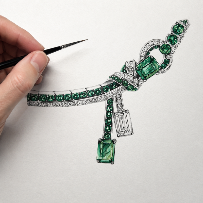 Multi-Cut Emerald & White Sapphire Occasion Necklace