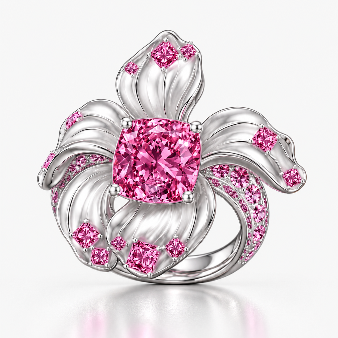 Original Design - 3ct Cushion Cut Pink / Tanzanite Sapphire Flower Engagement Ring(2 Color Options)